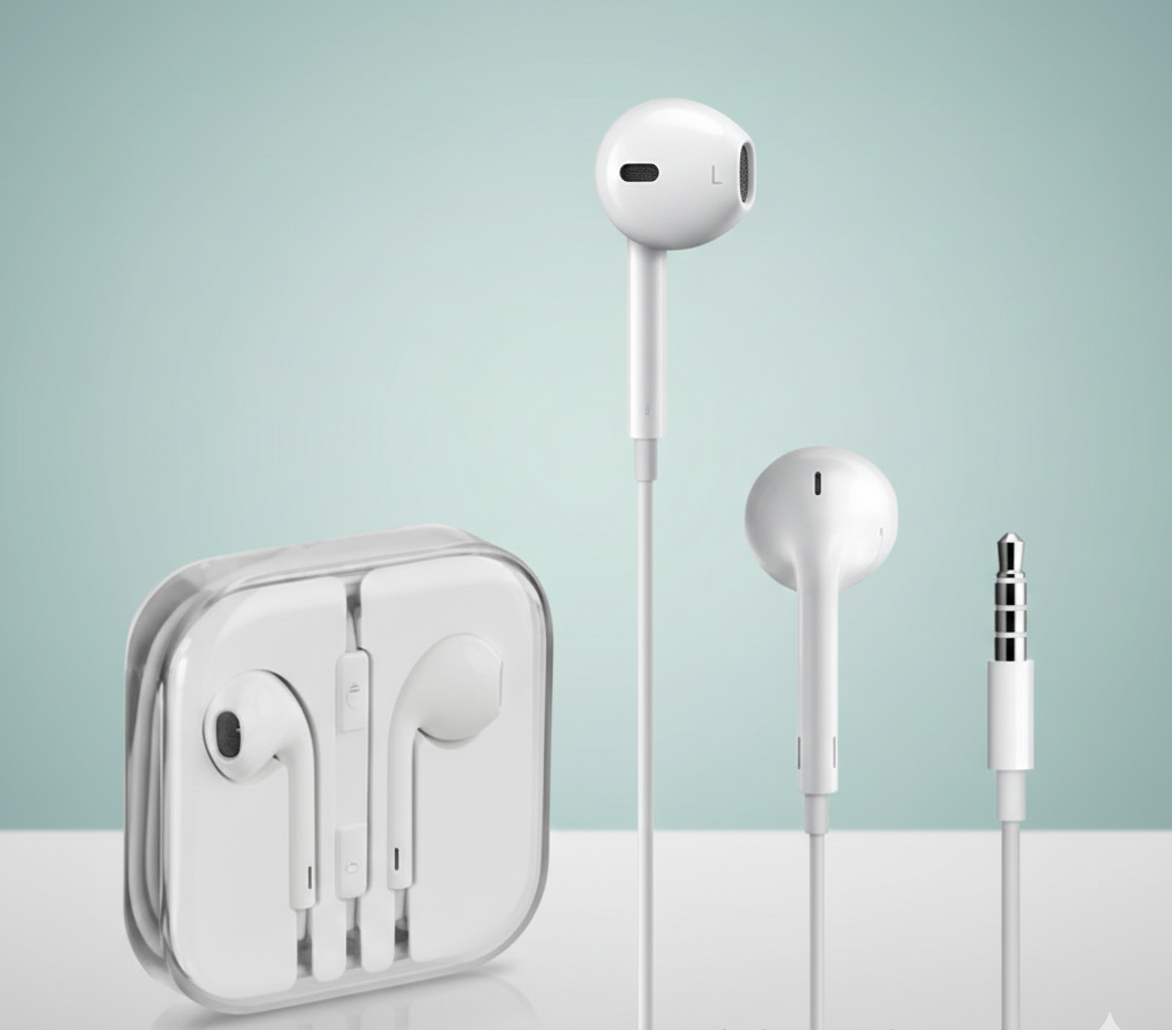 Handsfree Earphones Wired Earbuds Stereo with Microphone - White